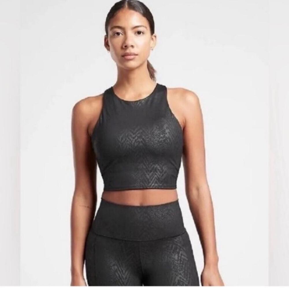 Athleta Conscious Crop Bra Black Subtle Print Powervita Tank Large
